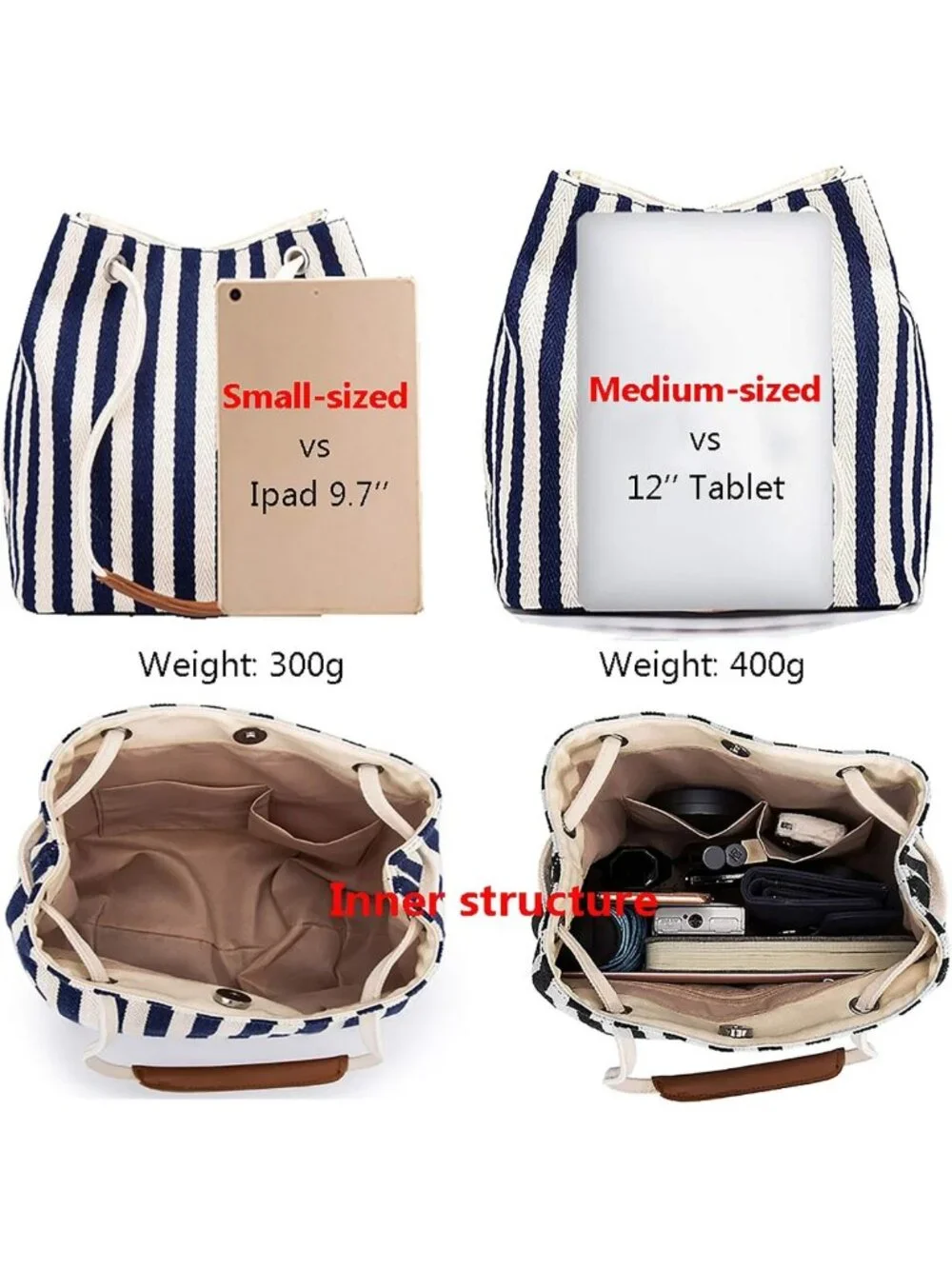 Stylish Striped Canvas Tote Bag with Adjustable Strap | Perfect for Beach